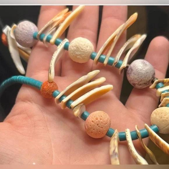 Vintage Turquoise Spiny Shell Bead Native American Heshi Beaded Necklace 23” - Picture 3 of 11